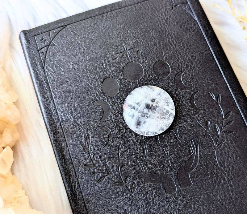 Mini Vegan Leather Journal Spell Book - Clear quartz crystal