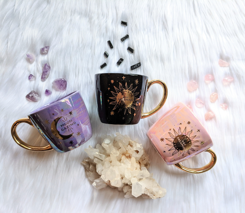 Moon & Sun Double Sided Mug - Celestial, Metallic Gold: Iridescent Black 7.4 oz.