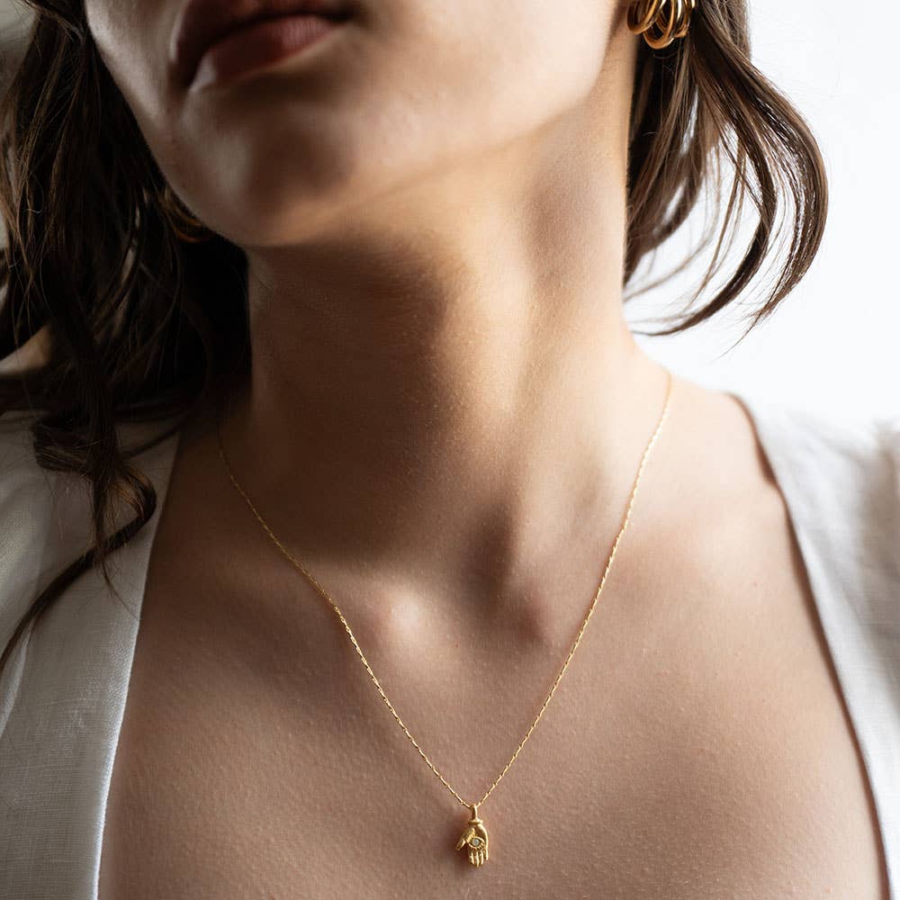 Tiny Mystic Hand Necklace: Gold/Turq