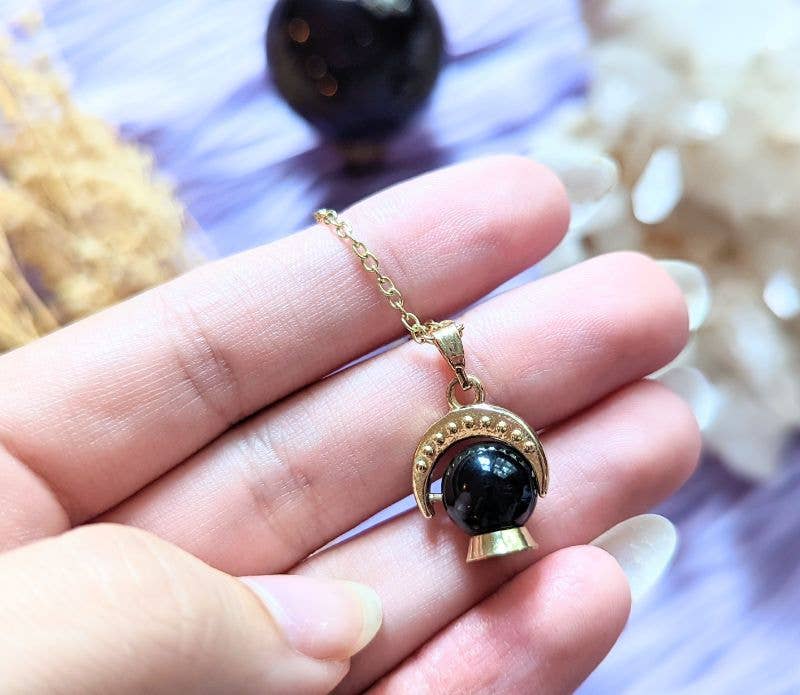 Crystal Ball Necklace - Magic Orb, Obsidian, Witchy charm