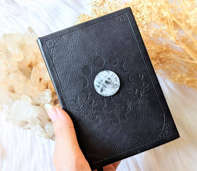 Mini Vegan Leather Journal Spell Book - Clear quartz crystal