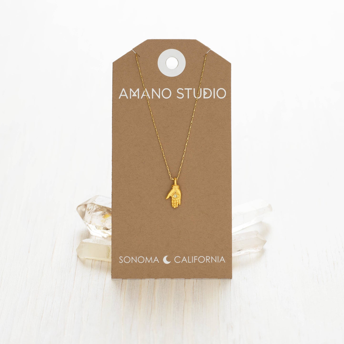 Tiny Mystic Hand Necklace: Gold/Turq