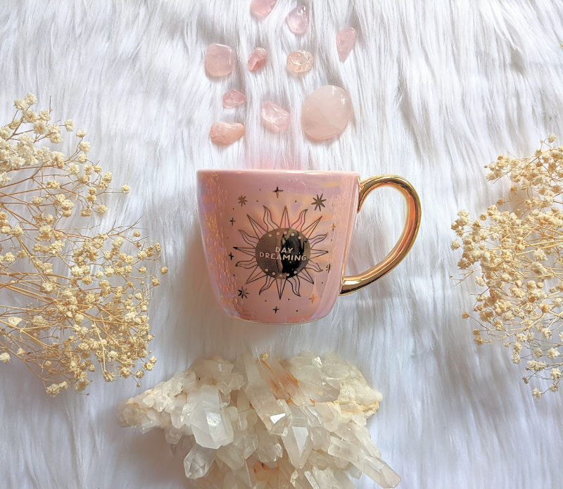 Moon & Sun Double Sided Mug - Celestial, Metallic Gold: Iridescent Black 7.4 oz.