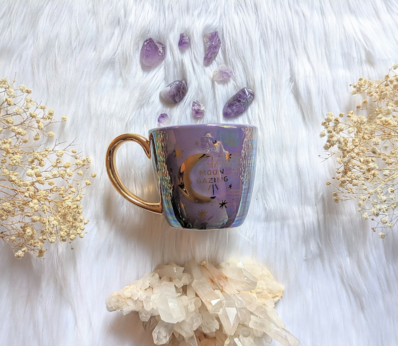 Moon & Sun Double Sided Mug - Celestial, Metallic Gold: Iridescent Black 7.4 oz.