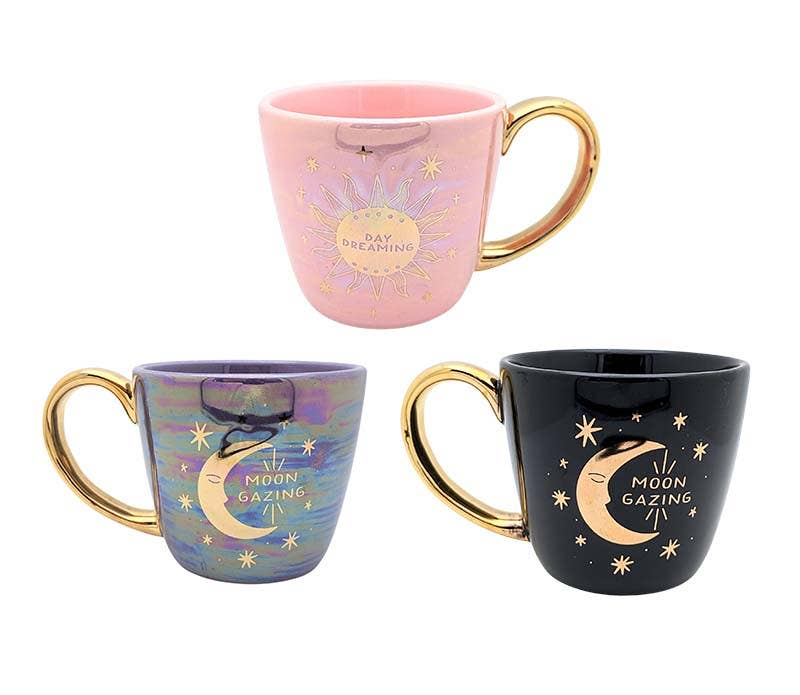 Moon & Sun Double Sided Mug - Celestial, Metallic Gold: Iridescent Black 7.4 oz.