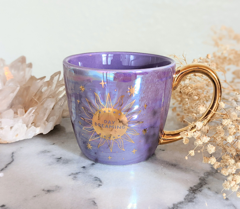 Moon & Sun Double Sided Mug - Celestial, Metallic Gold: Iridescent Black 7.4 oz.