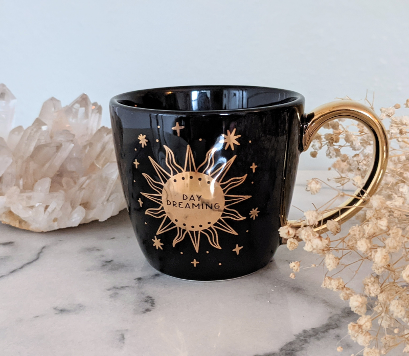 Moon & Sun Double Sided Mug - Celestial, Metallic Gold: Iridescent Black 7.4 oz.