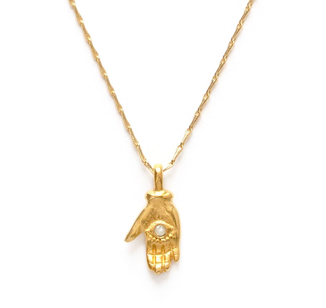 Tiny Mystic Hand Necklace: Gold/Turq