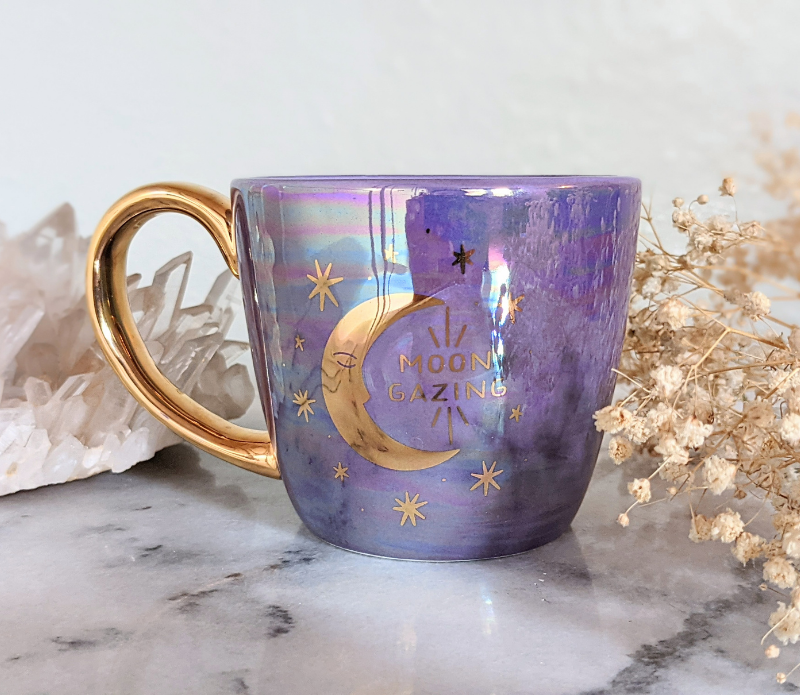 Moon & Sun Double Sided Mug - Celestial, Metallic Gold: Iridescent Black 7.4 oz.
