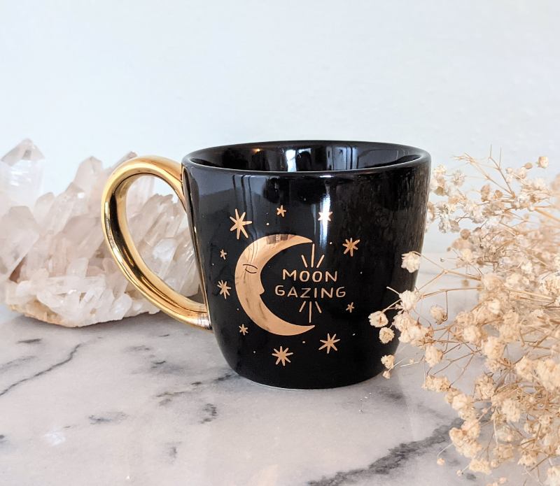 Moon & Sun Double Sided Mug - Celestial, Metallic Gold: Iridescent Black 7.4 oz.