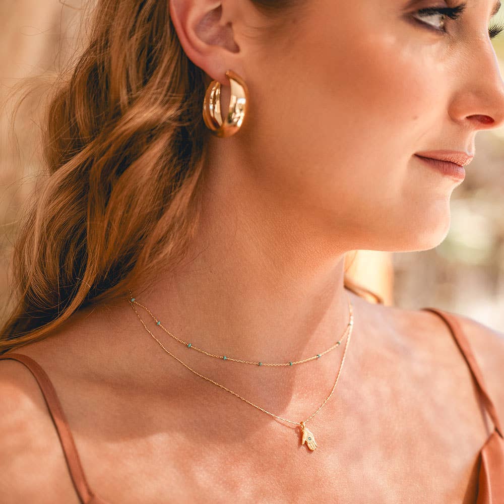 Tiny Mystic Hand Necklace: Gold/Turq